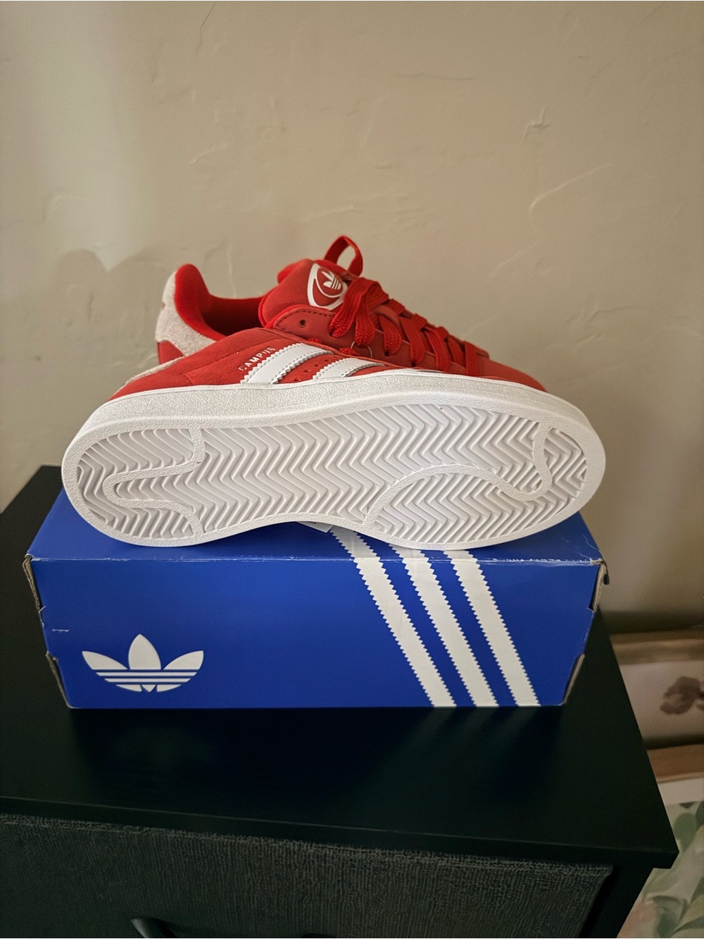 adidas Campus Women’s s Red Suede with White 3-Stripes - Picture 5 of 5